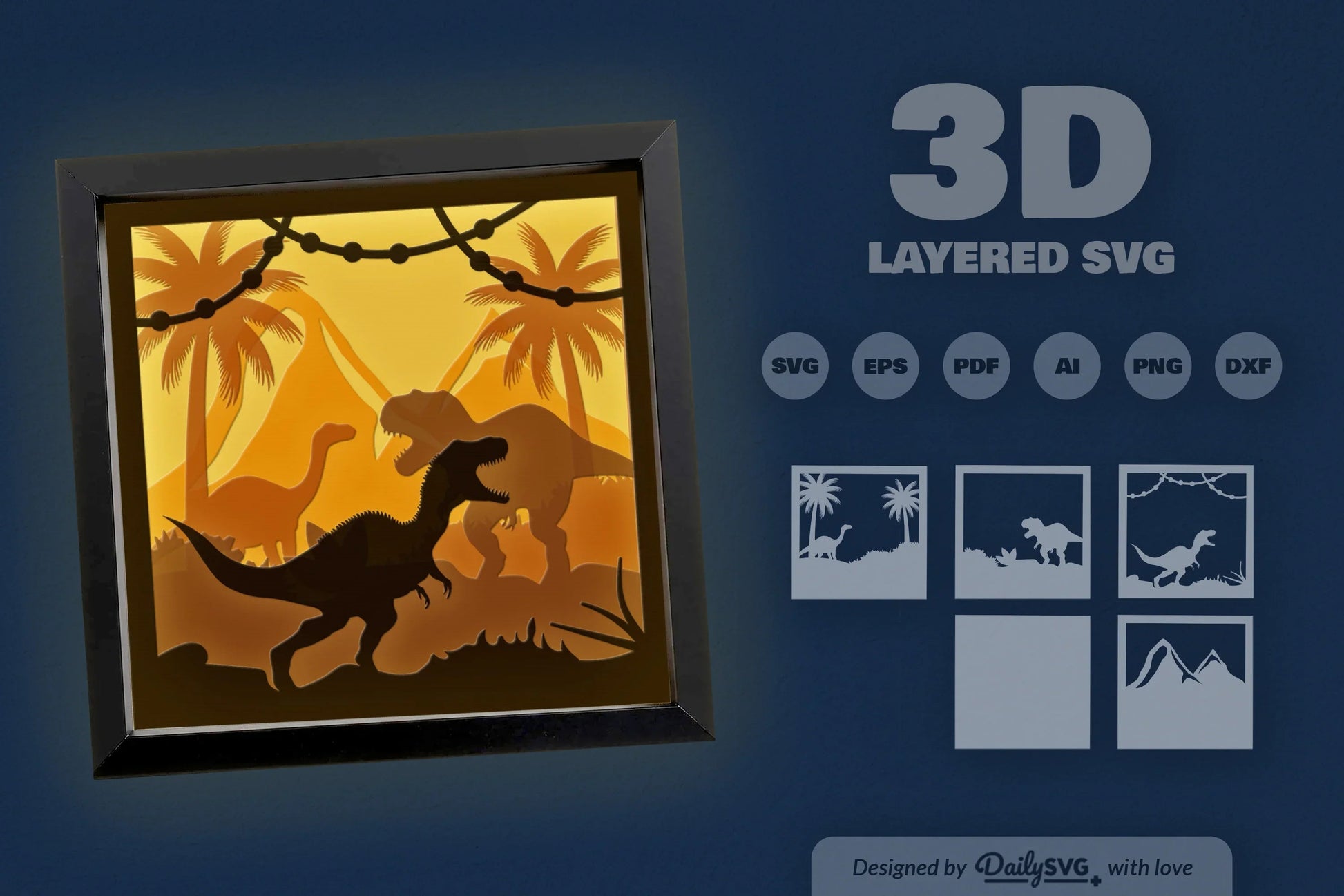 3D Dinosaur Jungle Papercut SVG Bundle - CraftNest - Digital Crafting and Art