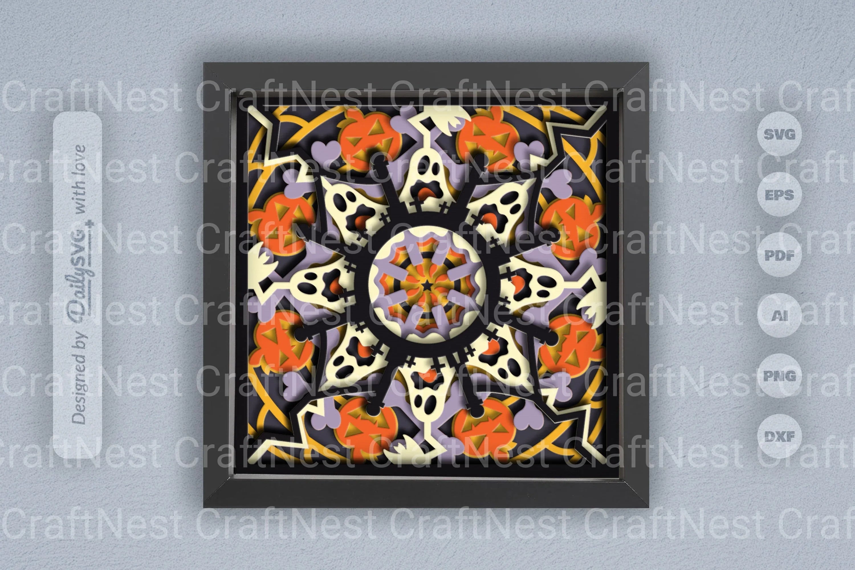3D Halloween Boo Mandala Papercut SVG Bundle