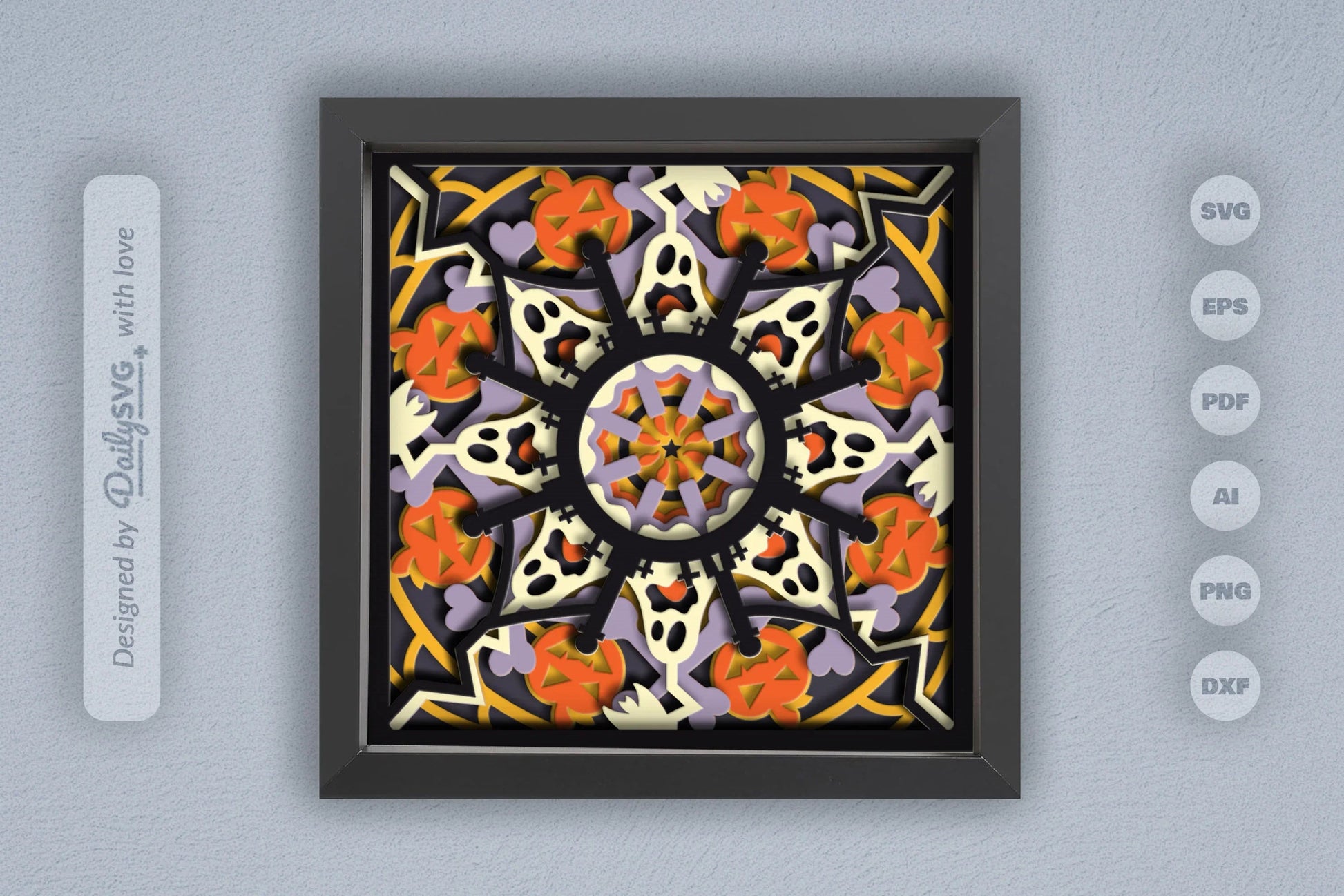 3D Halloween Boo Mandala Papercut SVG Bundle - CraftNest - Digital Crafting and Art