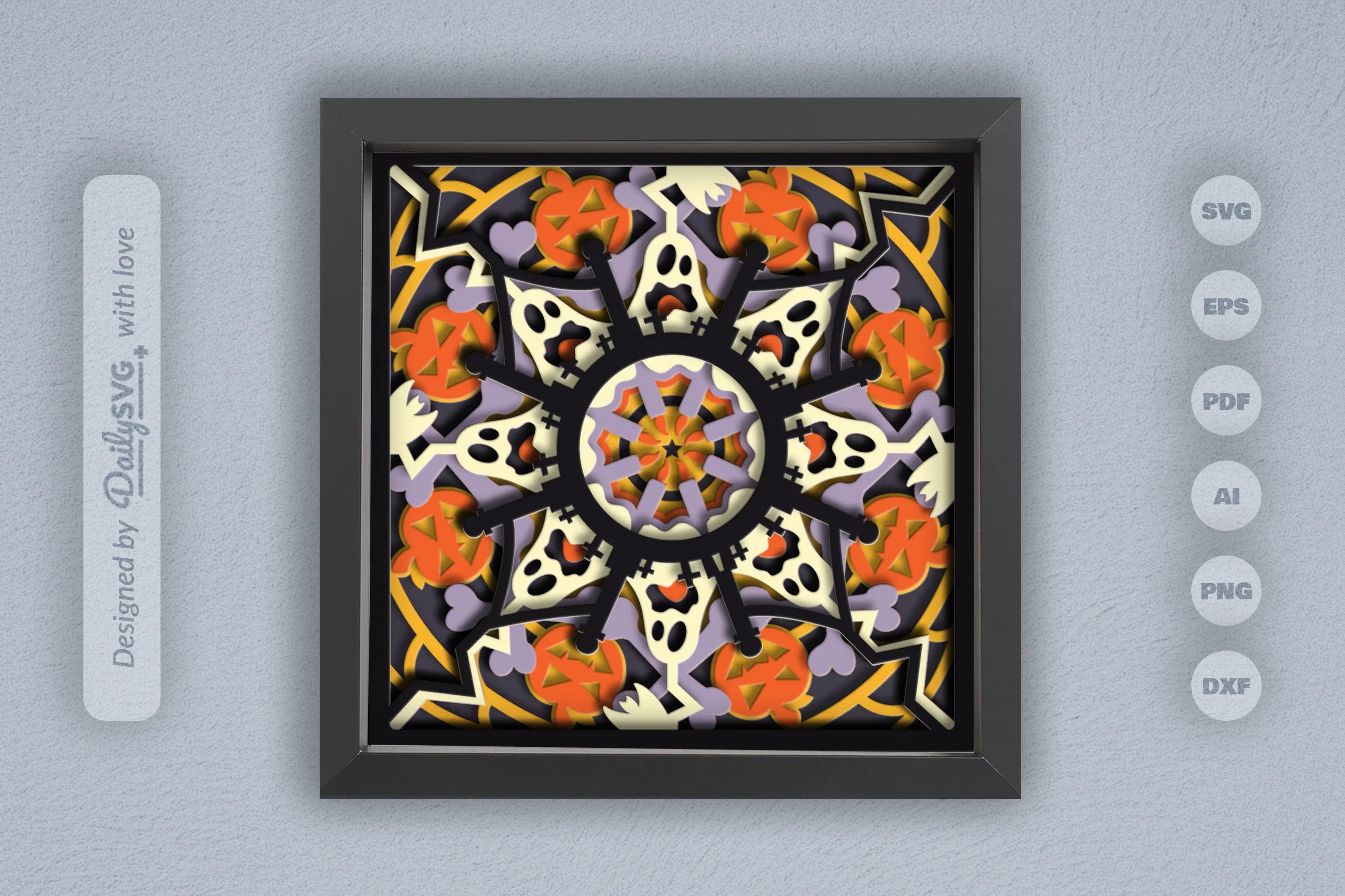 3D Halloween Boo Mandala Papercut SVG Bundle - CraftNest - Digital Crafting and Art