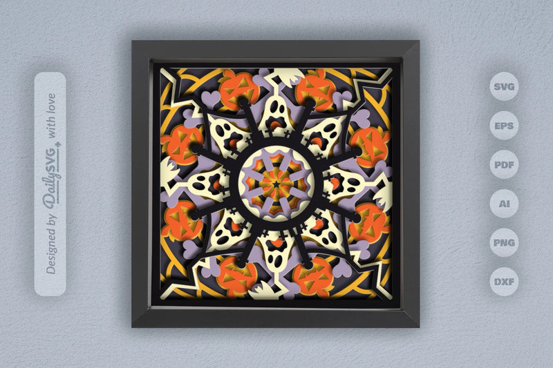 3D Halloween Boo Mandala Papercut SVG Bundle - CraftNest - Digital Crafting and Art