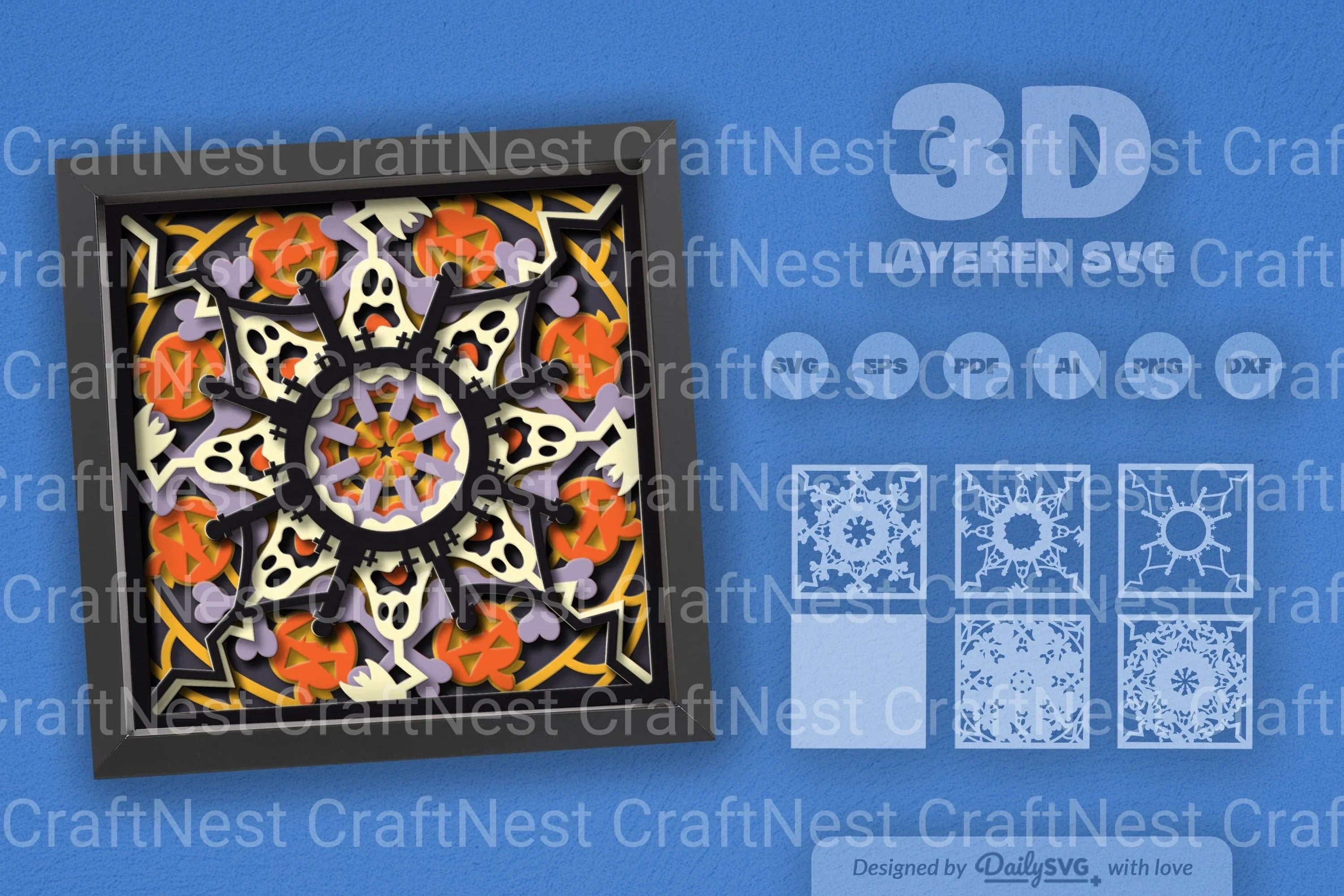 3D Halloween Boo Mandala Papercut SVG Bundle