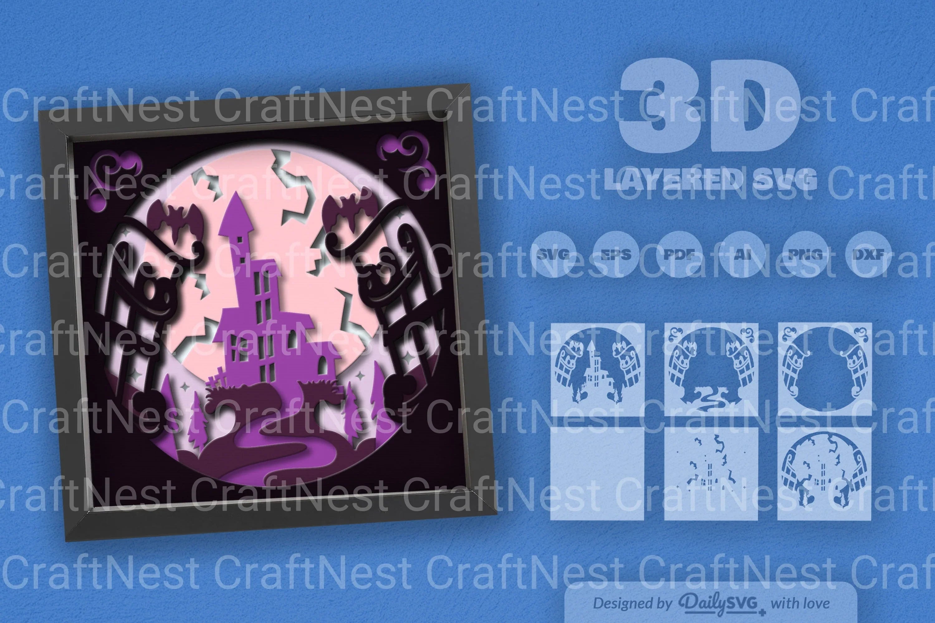 3D Halloween Haunted Castle Papercut SVG Bundle