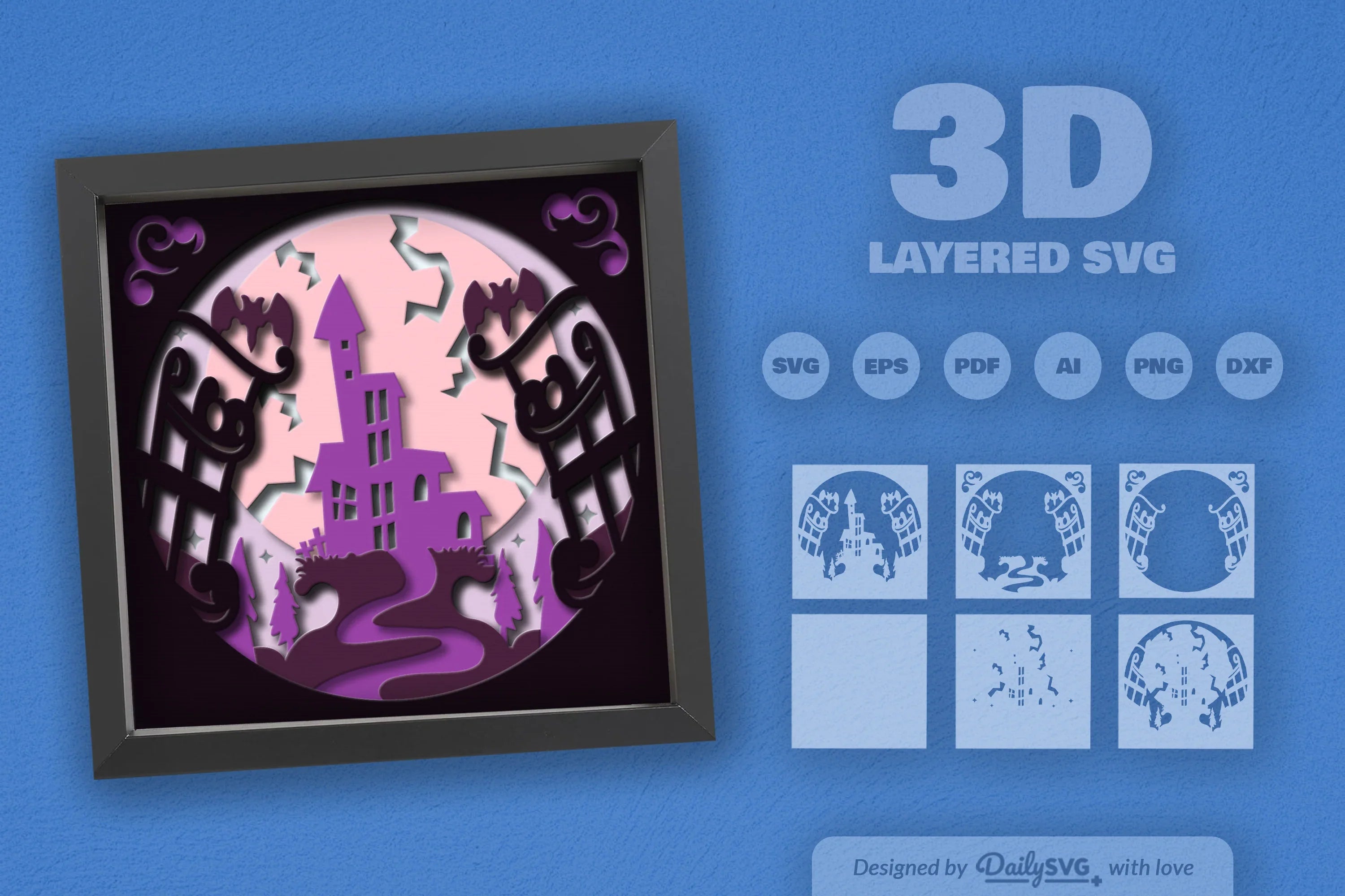 3D Halloween Haunted Castle Papercut SVG Bundle - CraftNest - Digital Crafting and Art