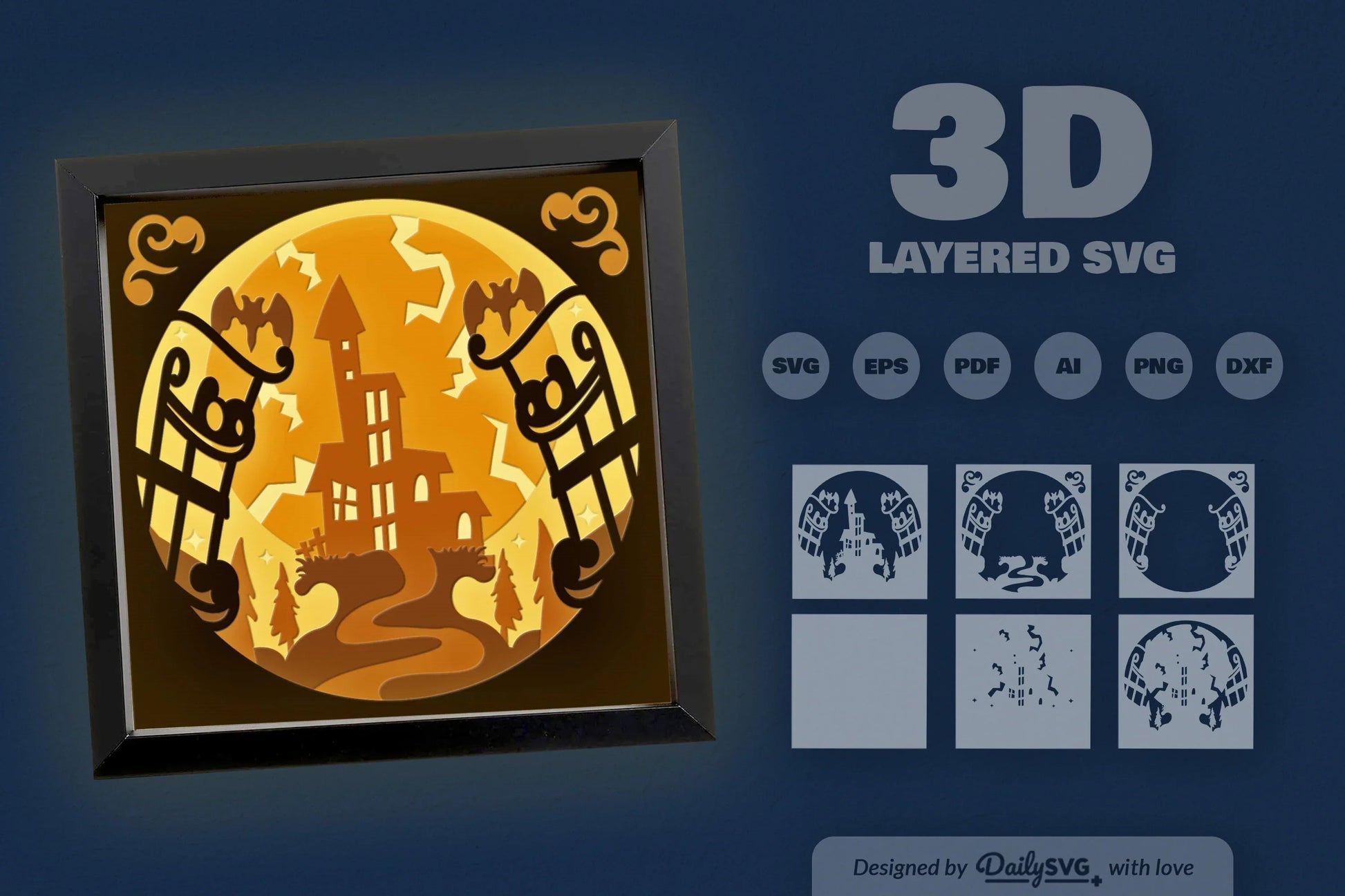 3D Halloween Haunted Castle Papercut SVG Bundle - CraftNest - Digital Crafting and Art