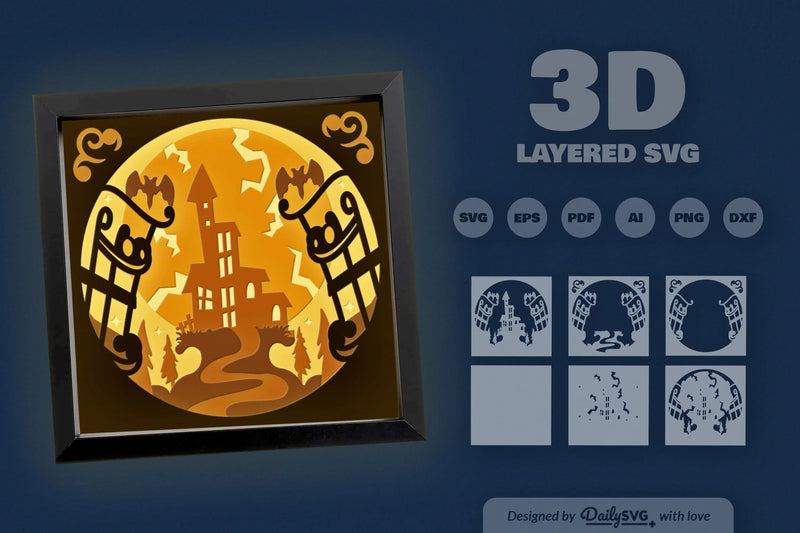 3D Halloween Haunted Castle Papercut SVG Bundle - CraftNest - Digital Crafting and Art