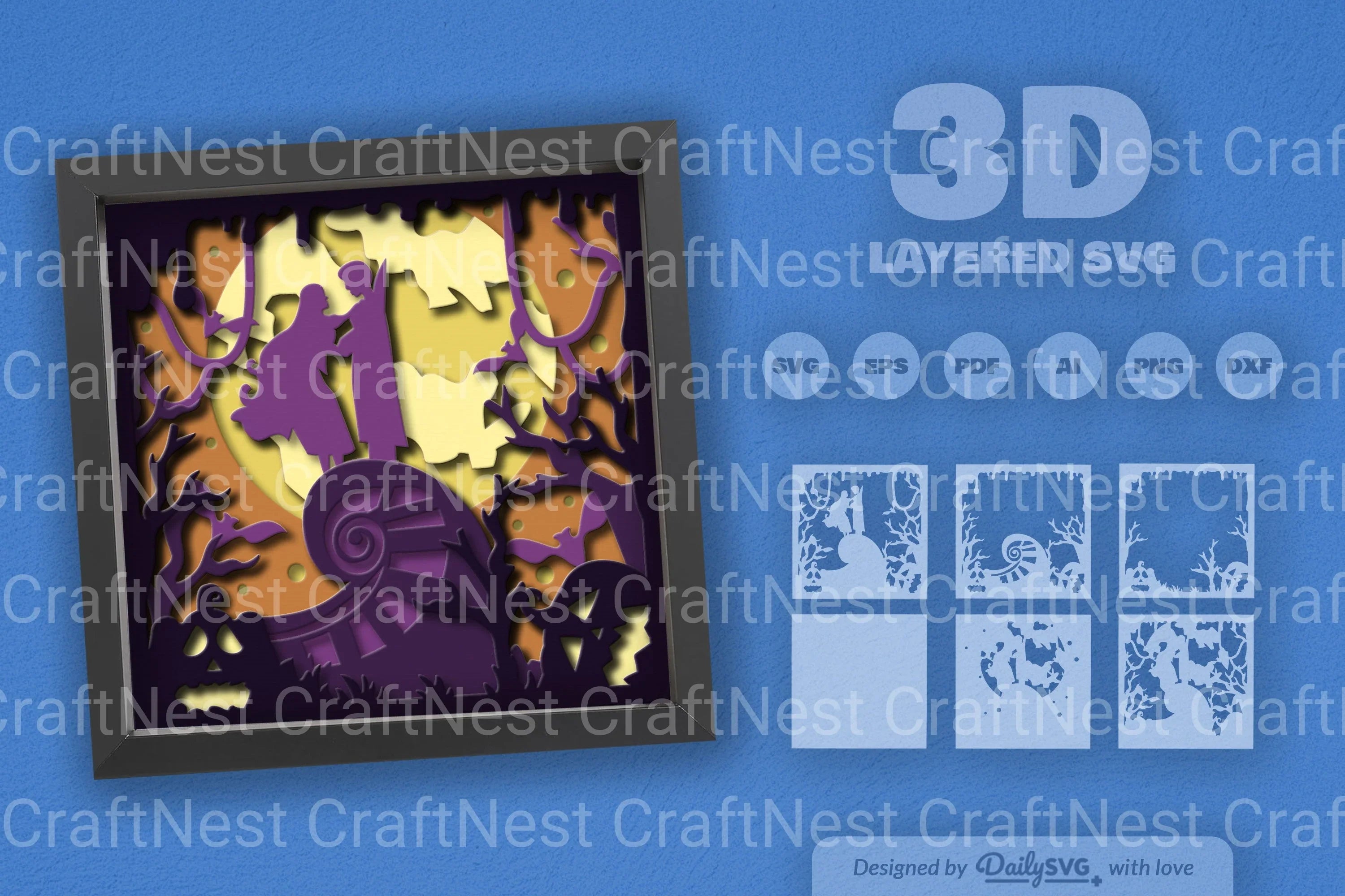 3D Romantic Halloween Night Papercut SVG Bundle