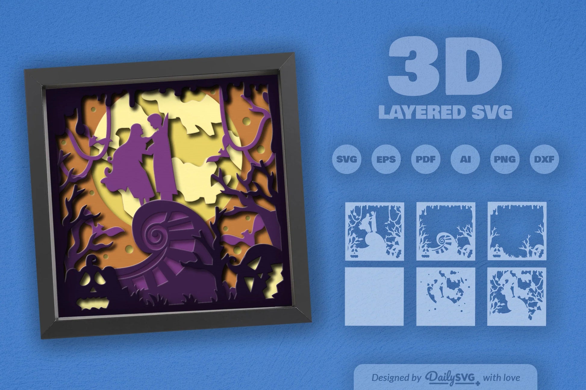 3D Romantic Halloween Night Papercut SVG Bundle - CraftNest - Digital Crafting and Art