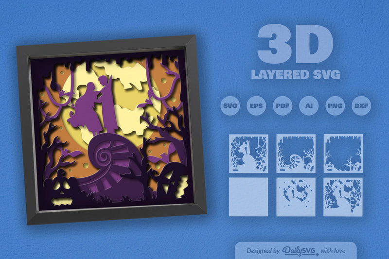 3D Romantic Halloween Night Papercut SVG Bundle - CraftNest - Digital Crafting and Art
