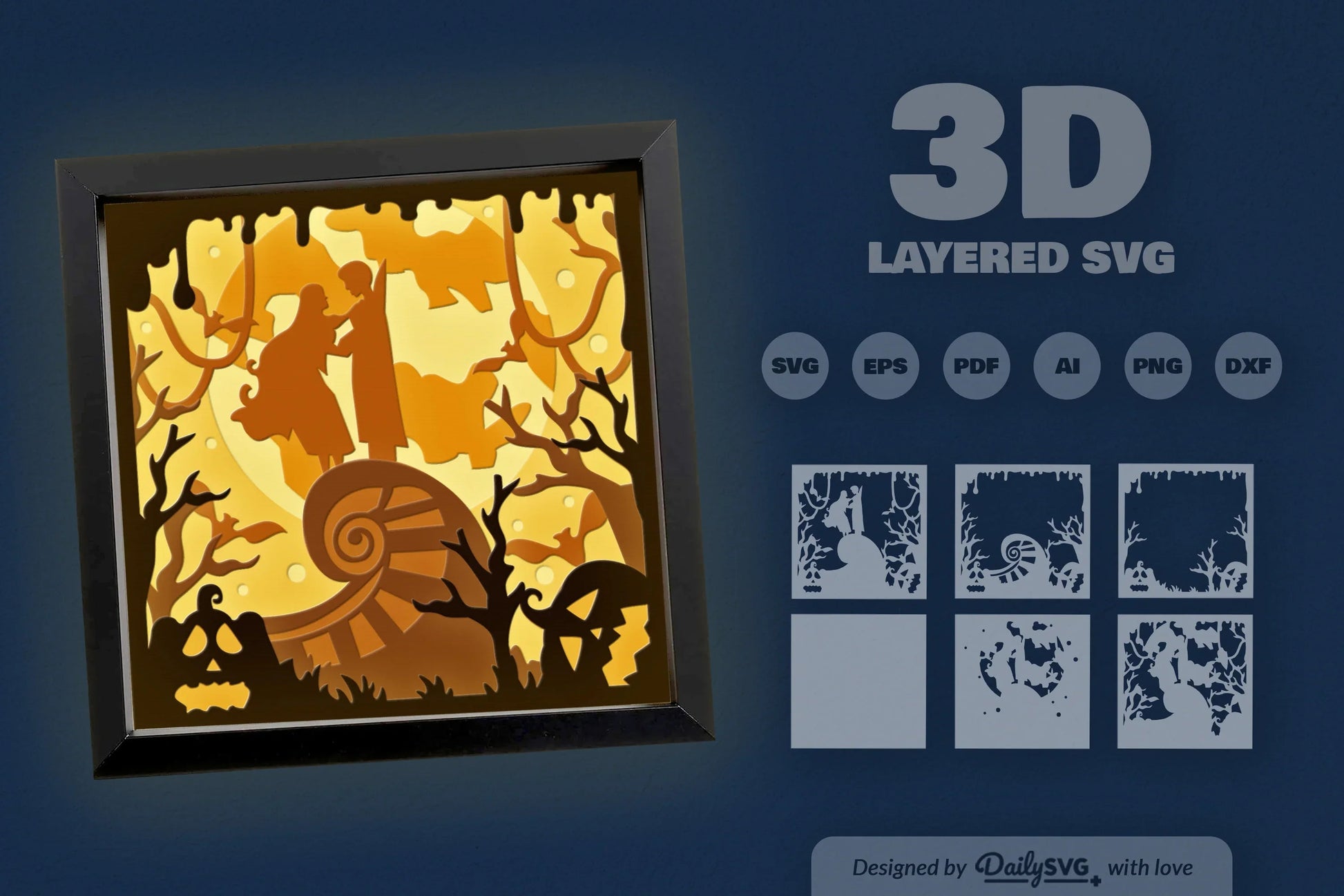 3D Romantic Halloween Night Papercut SVG Bundle - CraftNest - Digital Crafting and Art