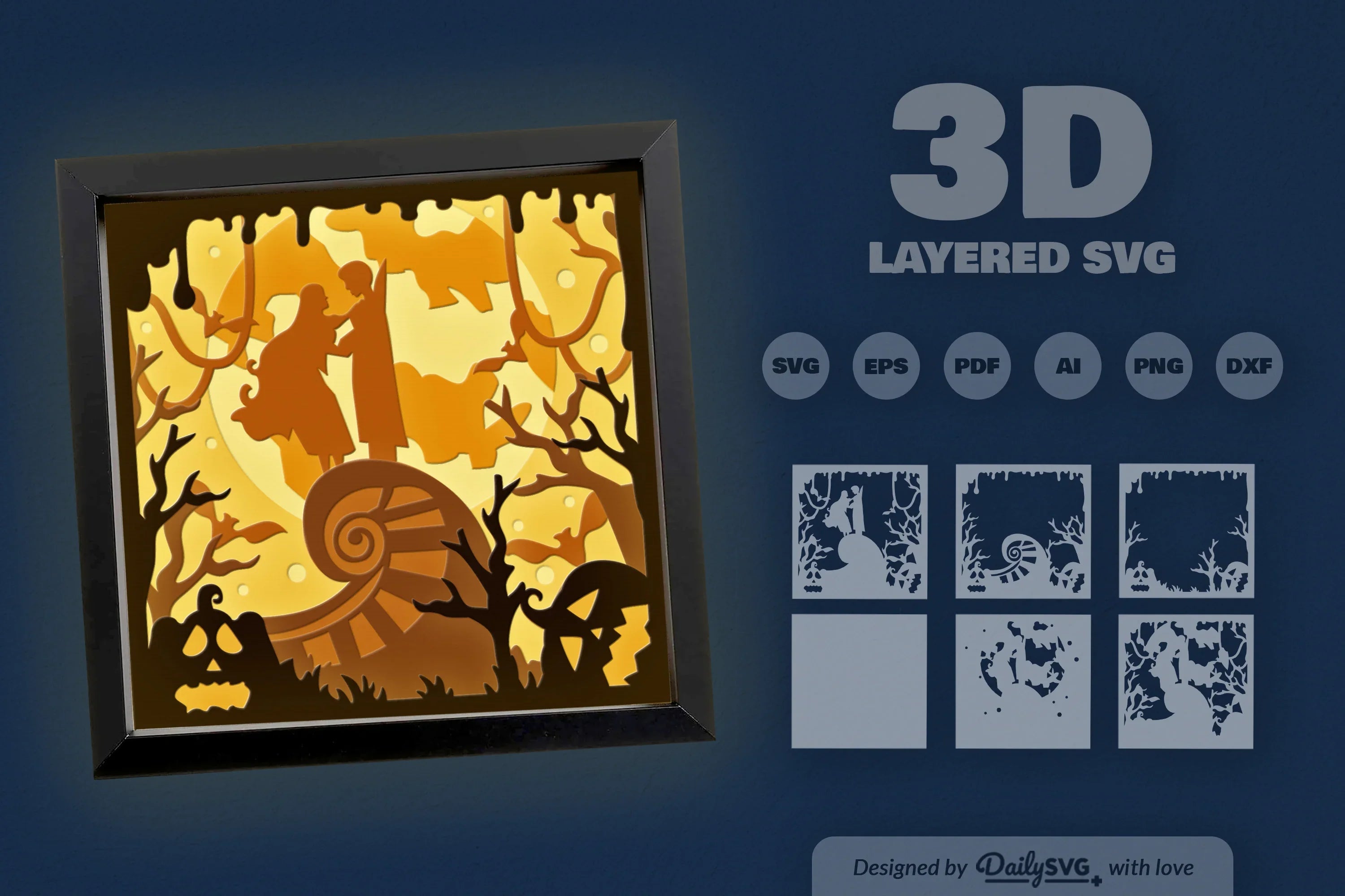 3D Romantic Halloween Night Papercut SVG Bundle - CraftNest - Digital Crafting and Art