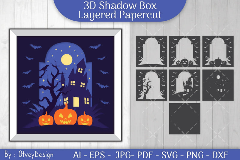 3D Halloween Grave Shadow Box Scene SVG Bundle - CraftNest - Digital Crafting and Art