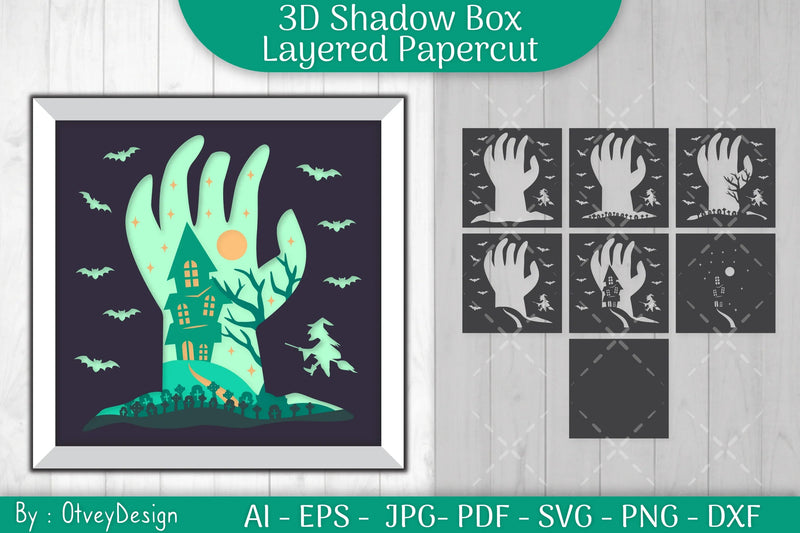 3D Halloween Scene Hand Shadow Box SVG Bundle - CraftNest - Digital Crafting and Art