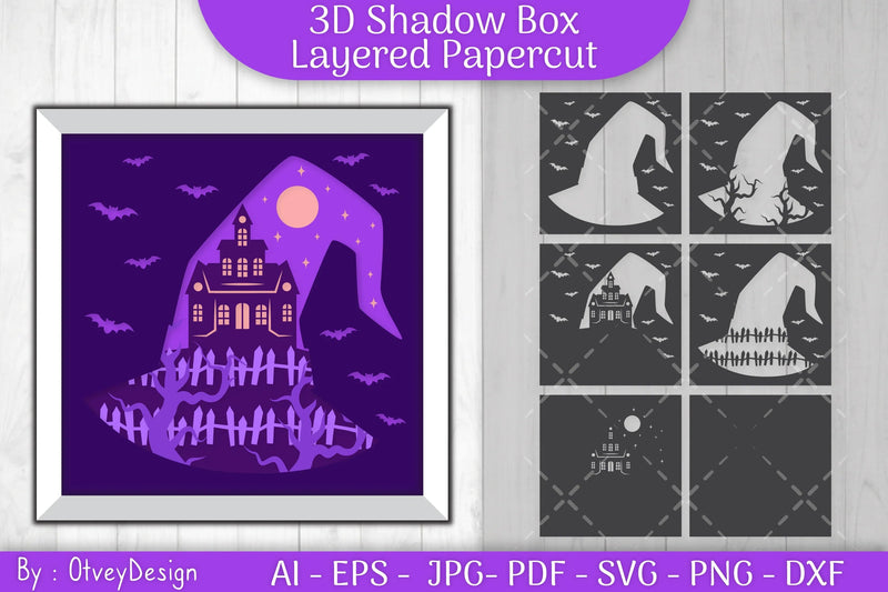3D Halloween Scene Inside Hat Shadow Box SVG Bundle - CraftNest - Digital Crafting and Art