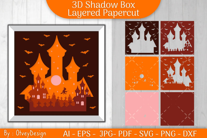 3D Halloween Scene Inside House Shadow Box SVG Bundle - CraftNest - Digital Crafting and Art