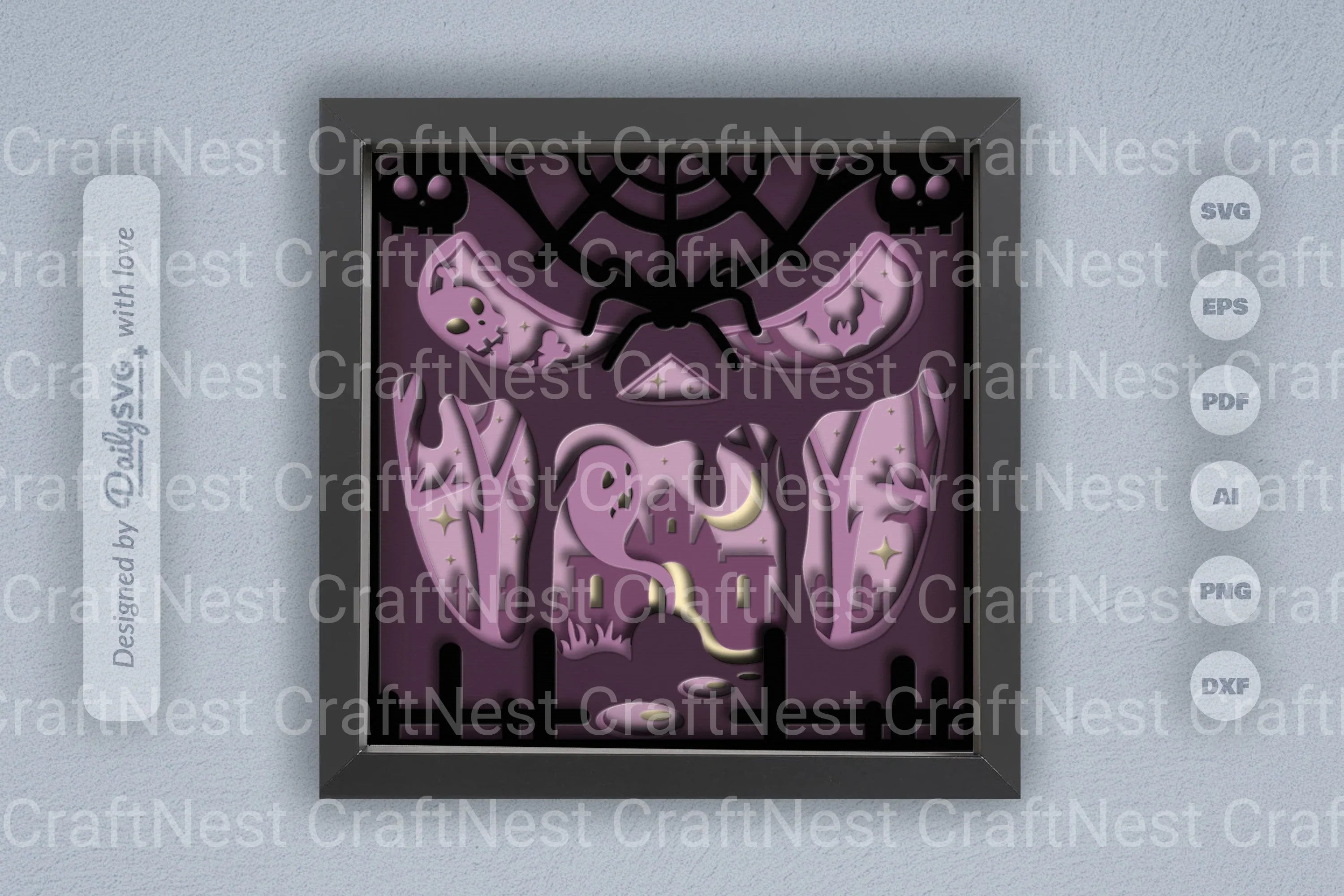 3D Halloween Scene Inside Scary Face Papercut SVG Bundle