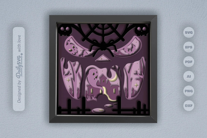 3D Halloween Scene Inside Scary Face Papercut SVG Bundle - CraftNest - Digital Crafting and Art