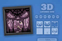 3D Halloween Scene Inside Scary Face Papercut SVG Bundle - CraftNest - Digital Crafting and Art
