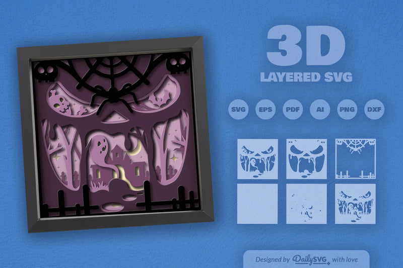 3D Halloween Scene Inside Scary Face Papercut SVG Bundle - CraftNest - Digital Crafting and Art