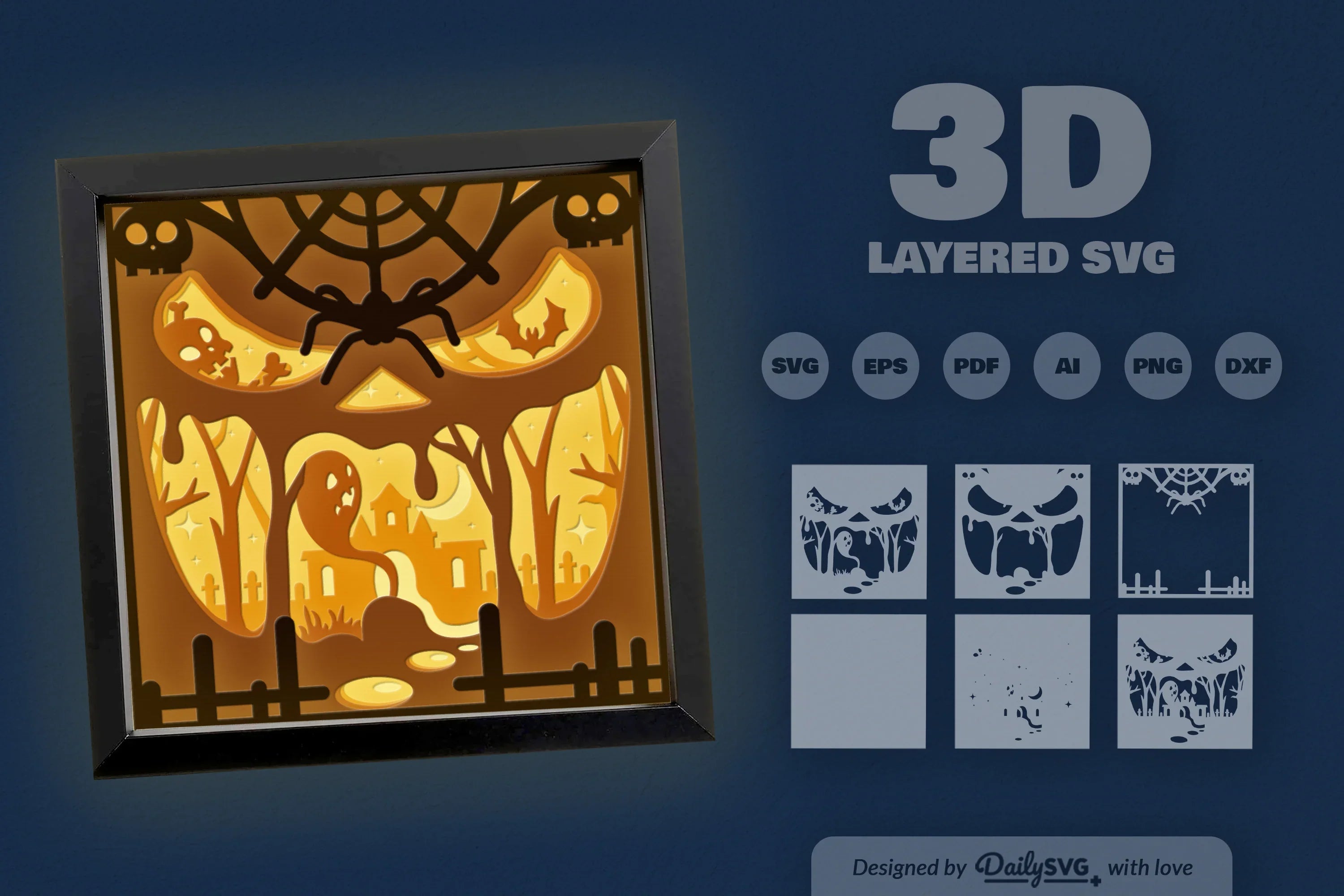 3D Halloween Scene Inside Scary Face Papercut SVG Bundle - CraftNest - Digital Crafting and Art