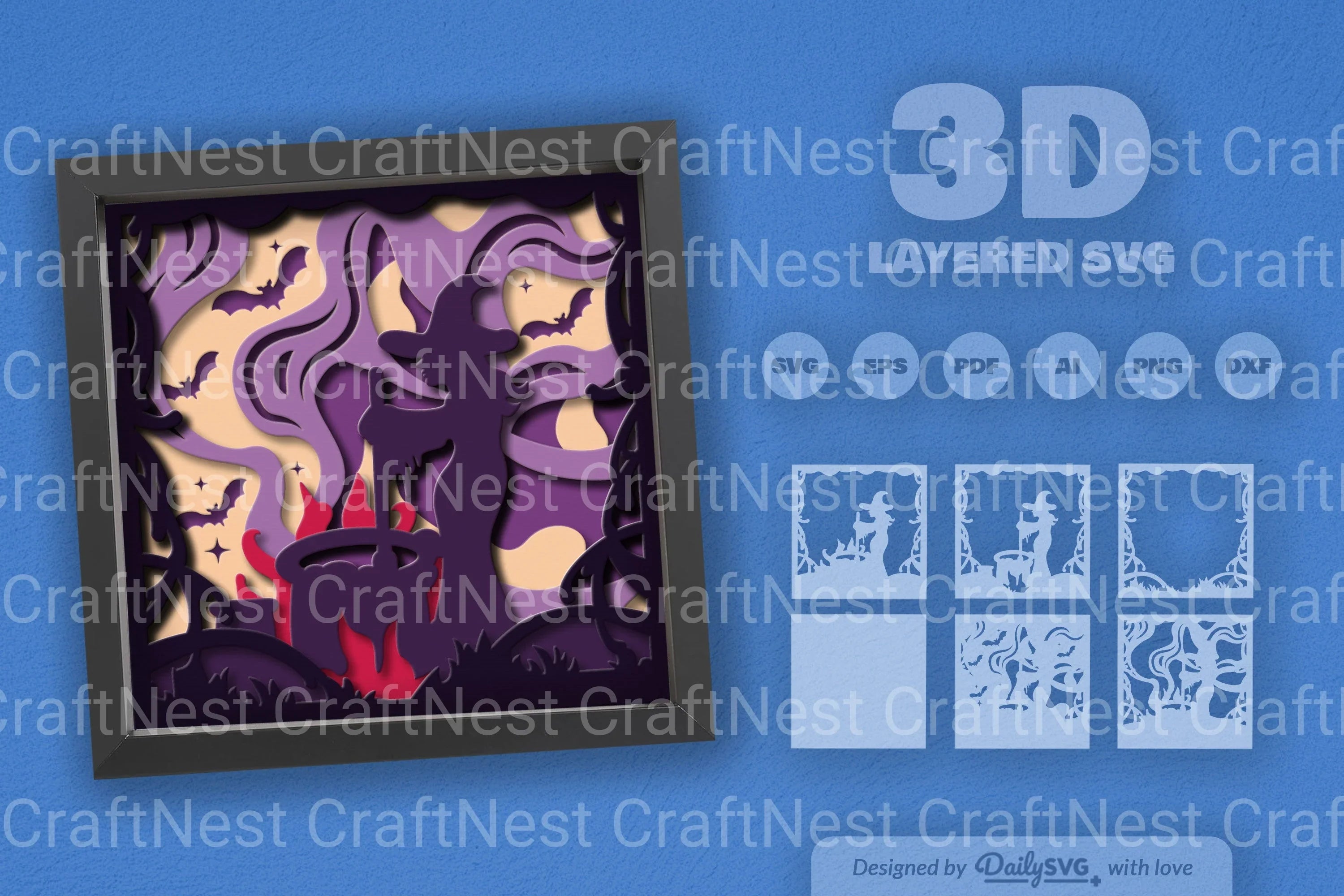 3D Halloween Witch Papercut SVG Bundle for Spooky Nights