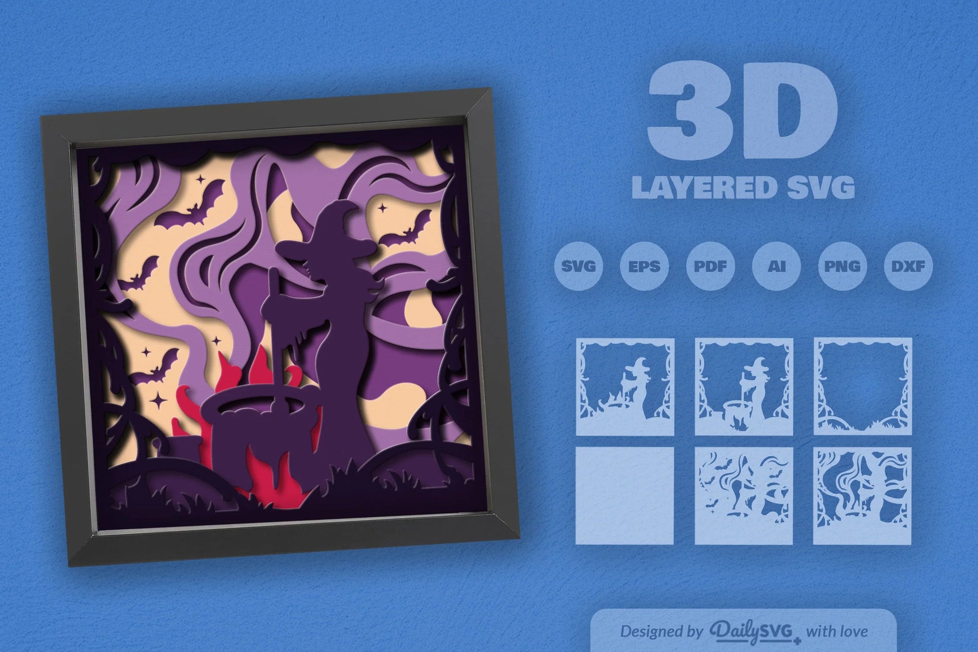 3D Halloween Witch Papercut SVG Bundle for Spooky Nights - CraftNest - Digital Crafting and Art