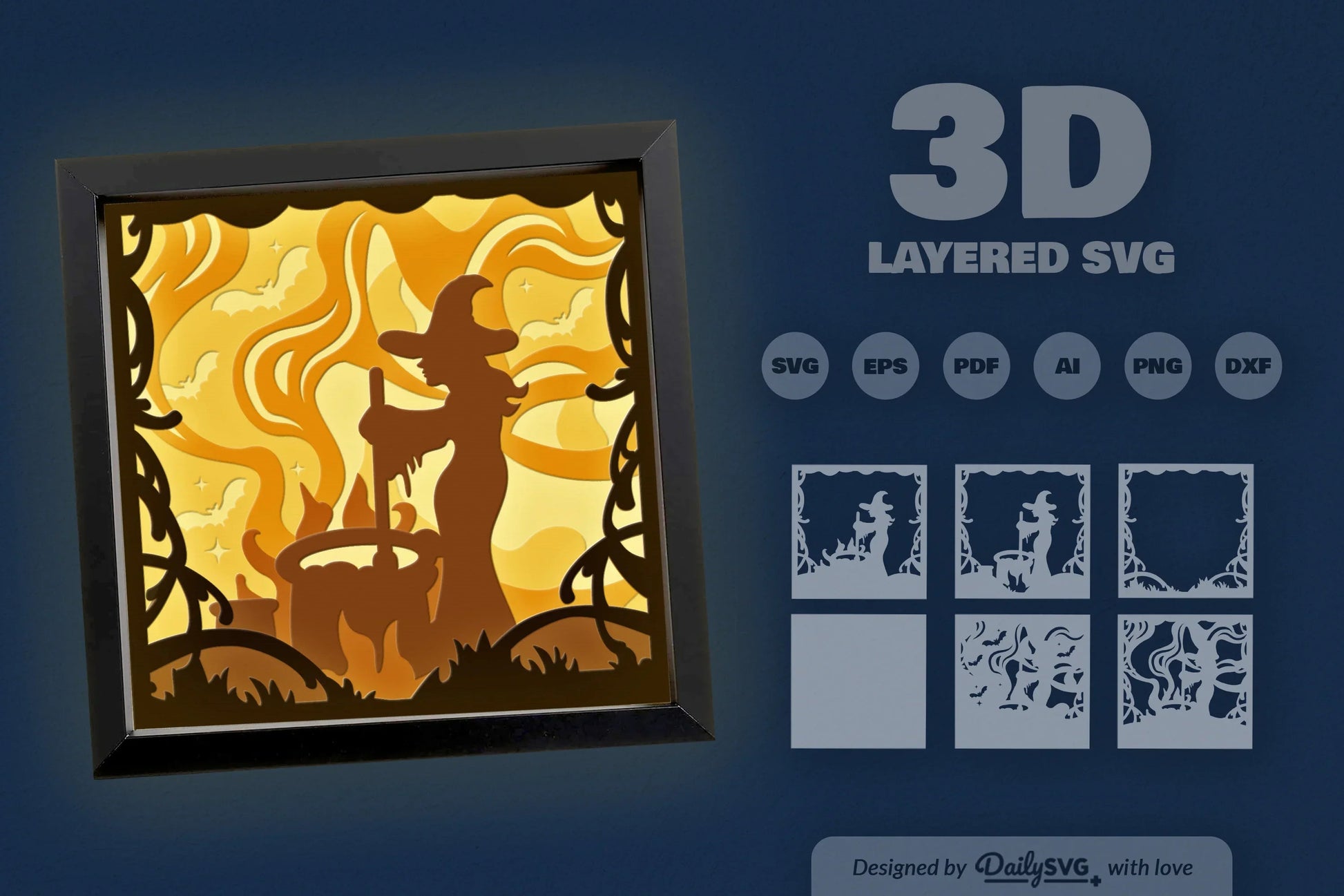 3D Halloween Witch Papercut SVG Bundle for Spooky Nights - CraftNest - Digital Crafting and Art