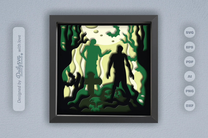 3D Halloween Zombie Scene Papercut SVG Bundle - CraftNest - Digital Crafting and Art