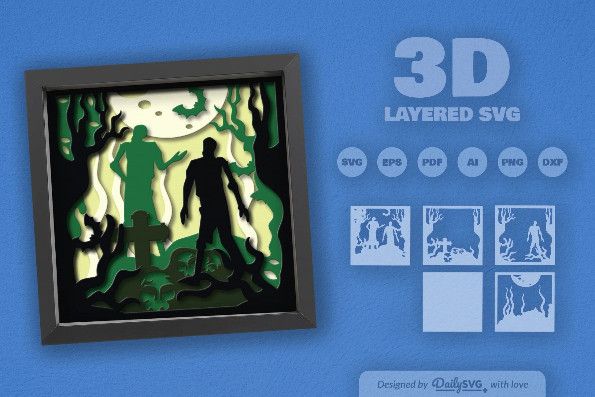 3D Halloween Zombie Scene Papercut SVG Bundle - CraftNest - Digital Crafting and Art