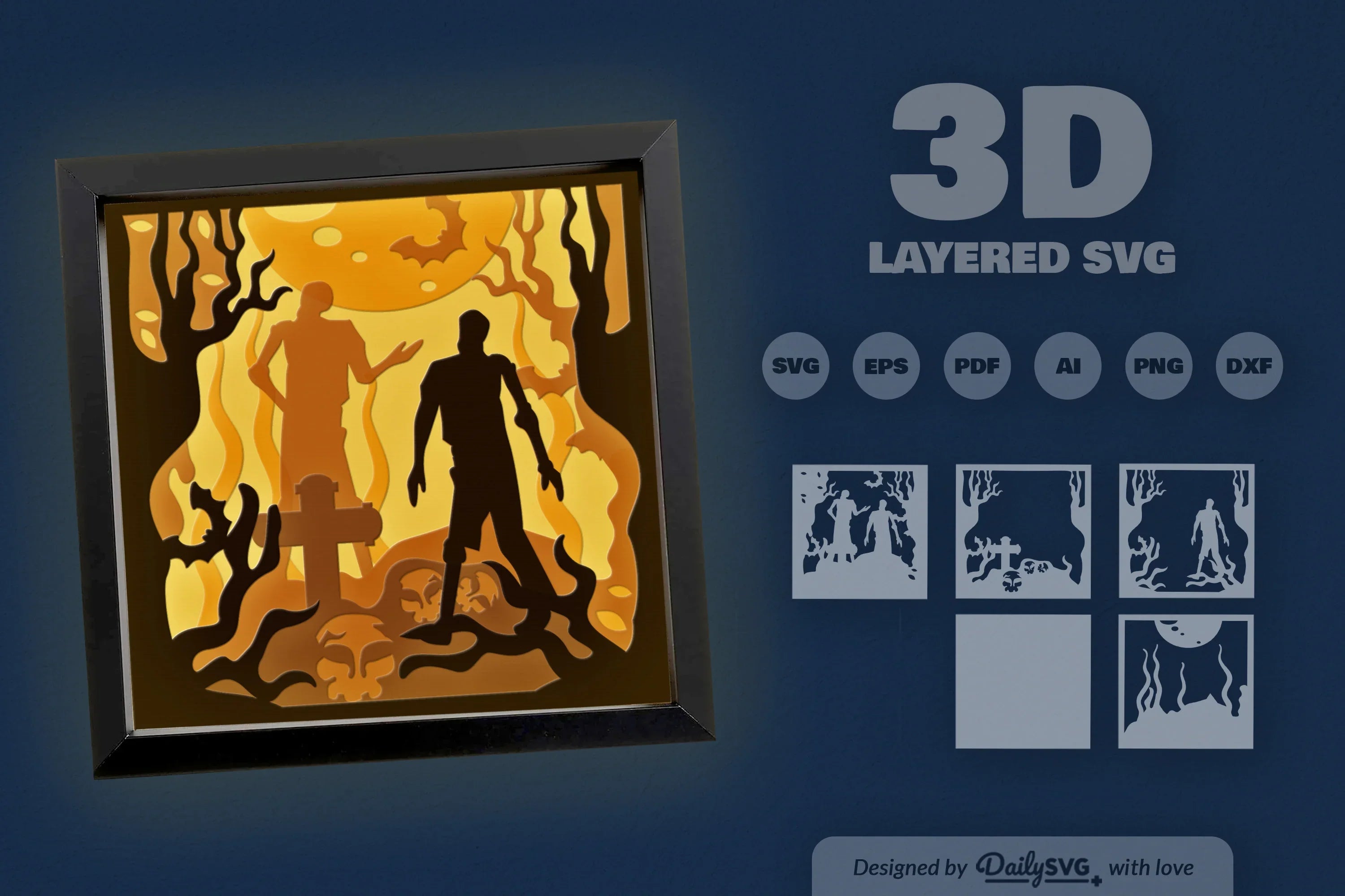 3D Halloween Zombie Scene Papercut SVG Bundle - CraftNest - Digital Crafting and Art