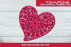 3D Hearts Love and Roses Mandala Valentine Clipart Bundle - CraftNest - Digital Crafting and Art