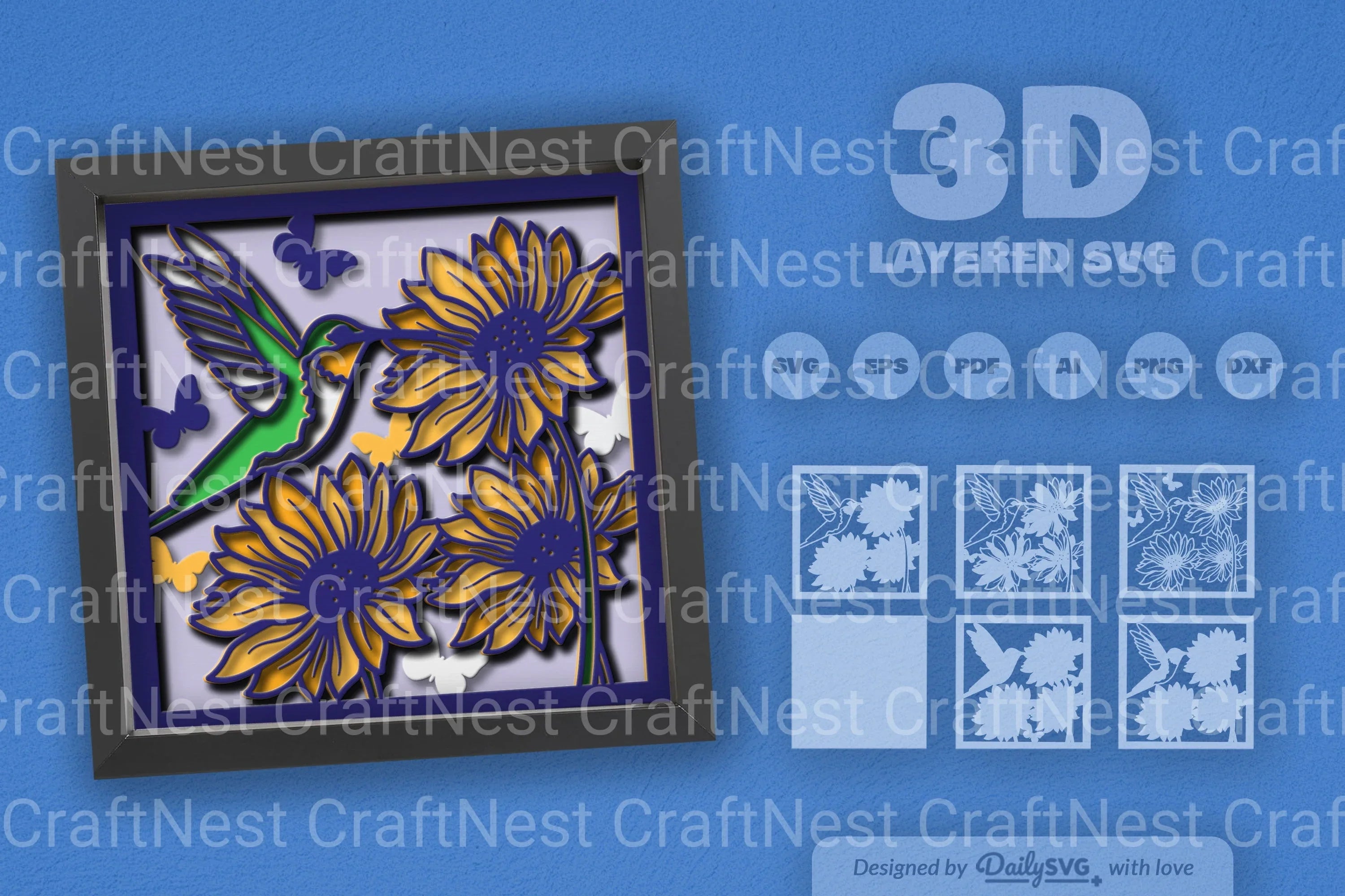 3D Hummingbird Flying Papercut SVG Bundle