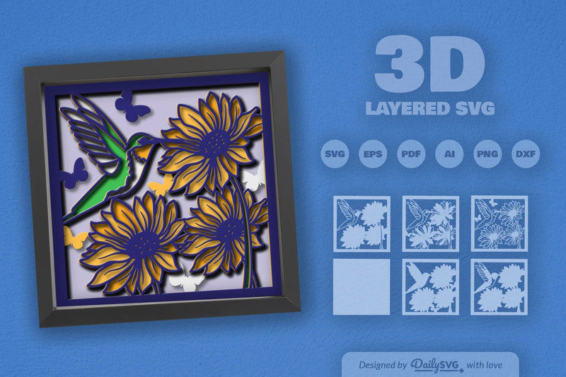3D Hummingbird Flying Papercut SVG Bundle - CraftNest - Digital Crafting and Art