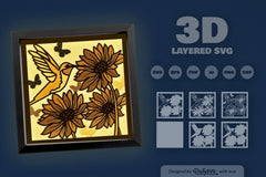 3D Hummingbird Flying Papercut SVG Bundle - CraftNest - Digital Crafting and Art