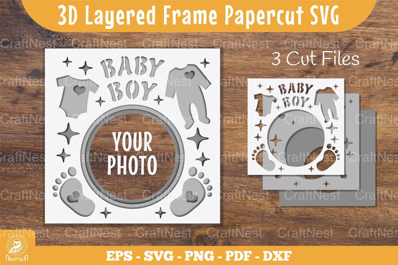 3D Layered Baby Boy Papercut Frame Clipart Bundle - CraftNest - Digital Crafting and Art