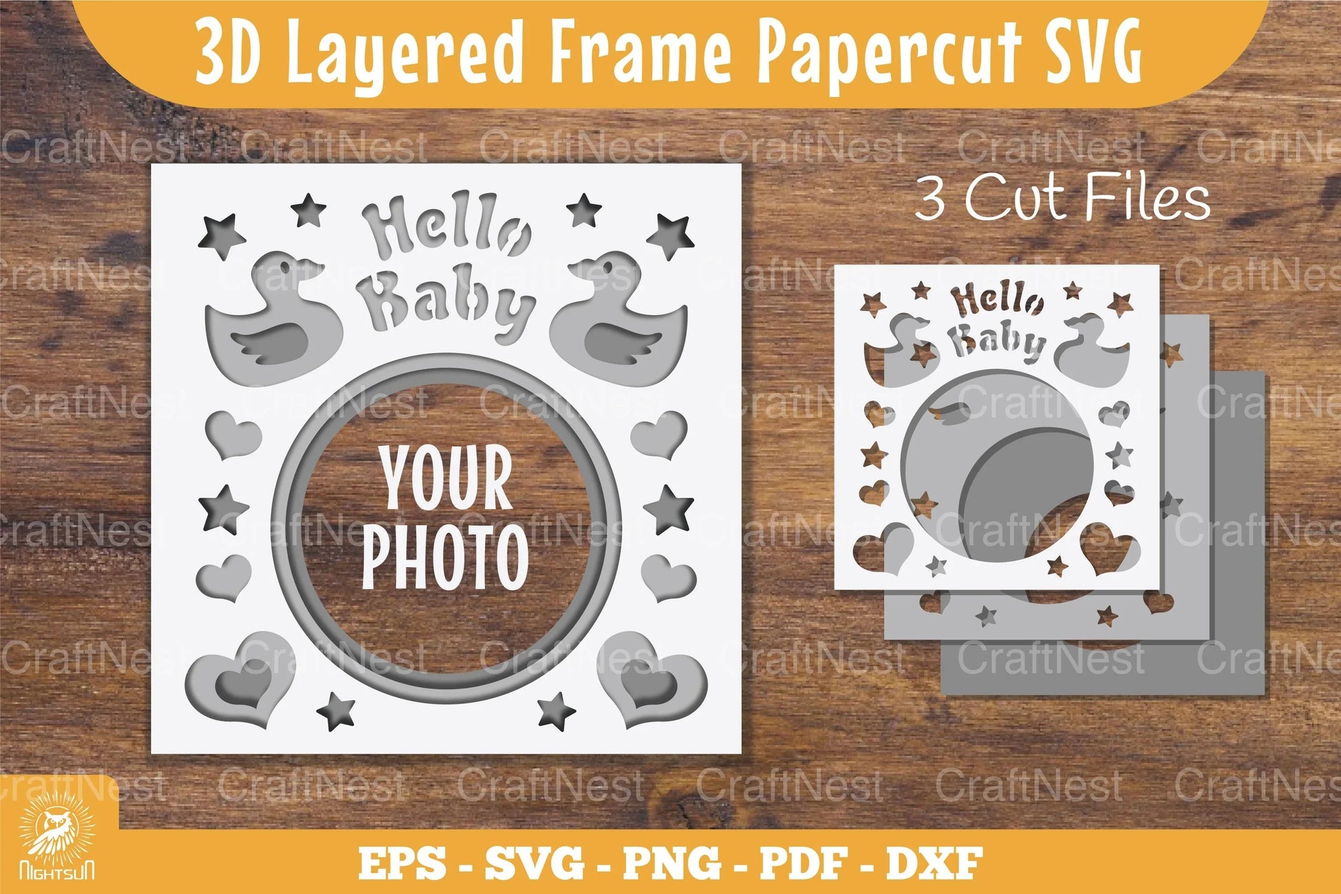 3D Layered Frame Hello Baby Papercut Clipart Bundle - CraftNest - Digital Crafting and Art
