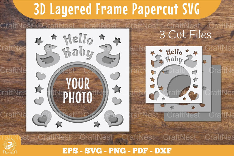 3D Layered Frame Hello Baby Papercut Clipart Bundle - CraftNest - Digital Crafting and Art