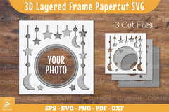 3D Layered Moon and Star Papercut Clipart Bundle - CraftNest - Digital Crafting and Art