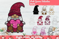 3D Layered Pink Gnome Valentine SVG Bundle - CraftNest - Digital Crafting and Art