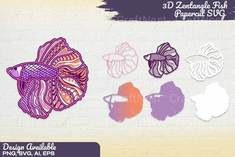 3D Mandala Fish Papercut Decoration Bundle - CraftNest - Digital Crafting and Art
