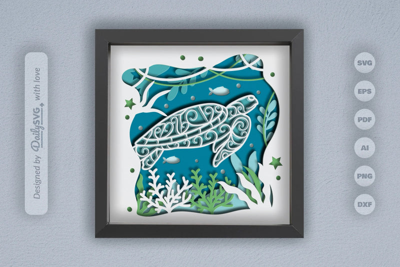 3D Mandala Sea Turtle Papercut SVG Bundle - CraftNest - Digital Crafting and Art