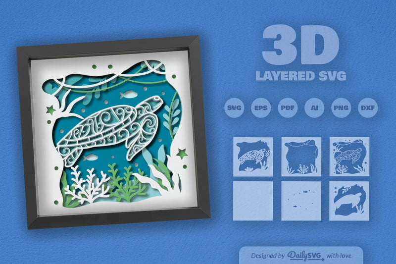3D Mandala Sea Turtle Papercut SVG Bundle - CraftNest - Digital Crafting and Art