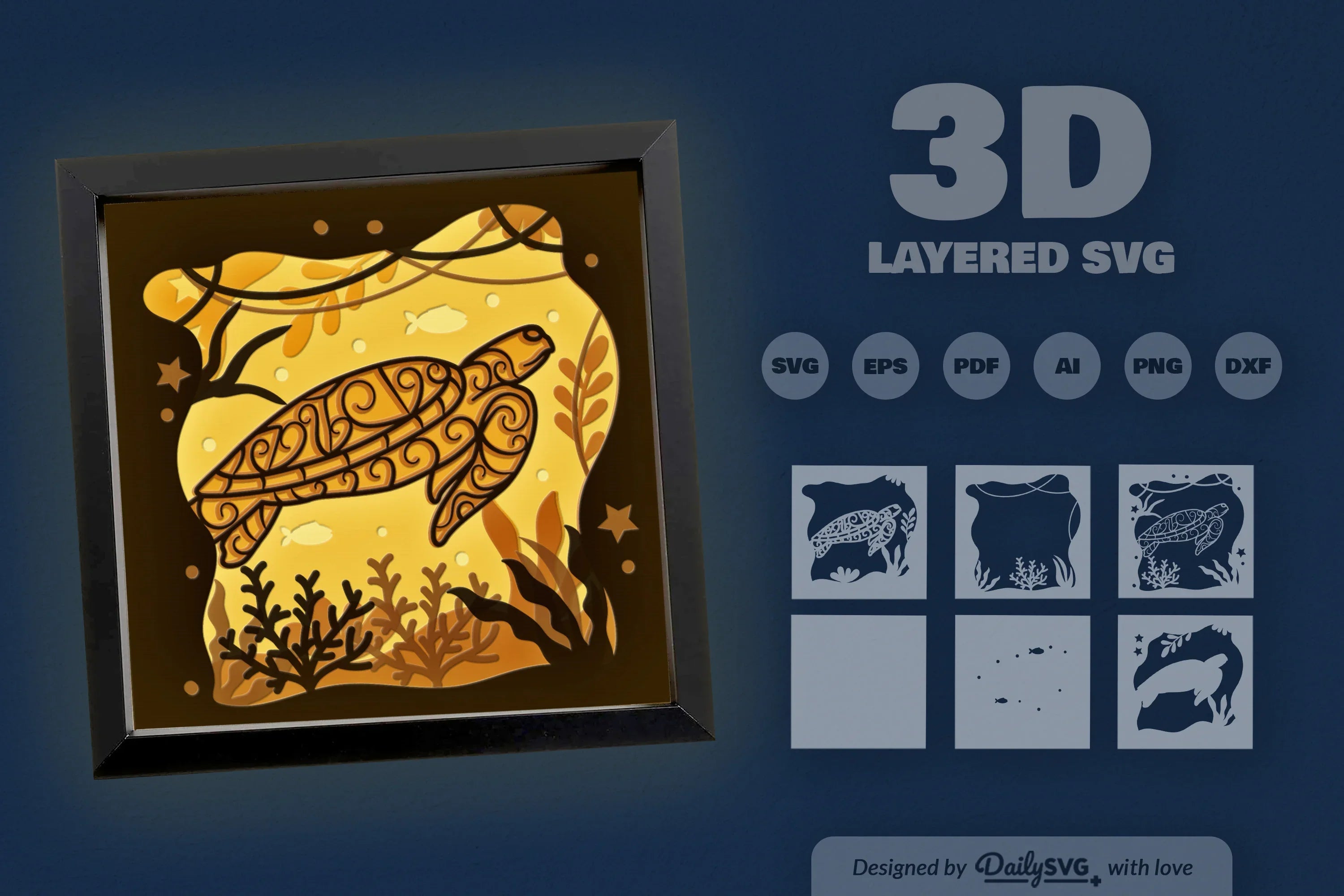 3D Mandala Sea Turtle Papercut SVG Bundle - CraftNest - Digital Crafting and Art