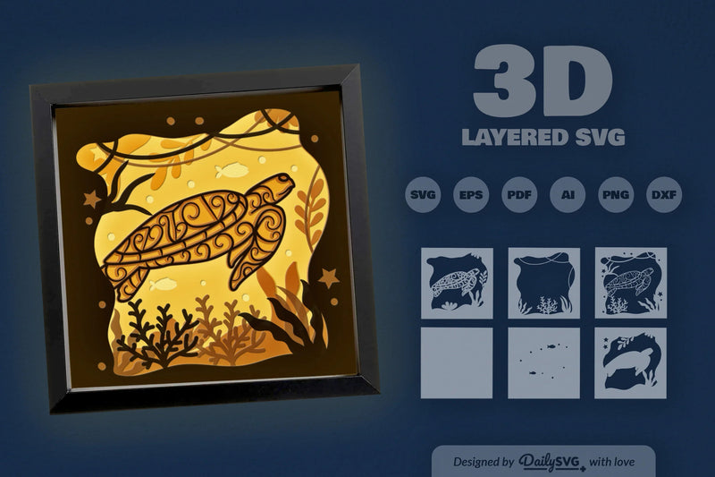 3D Mandala Sea Turtle Papercut SVG Bundle - CraftNest - Digital Crafting and Art