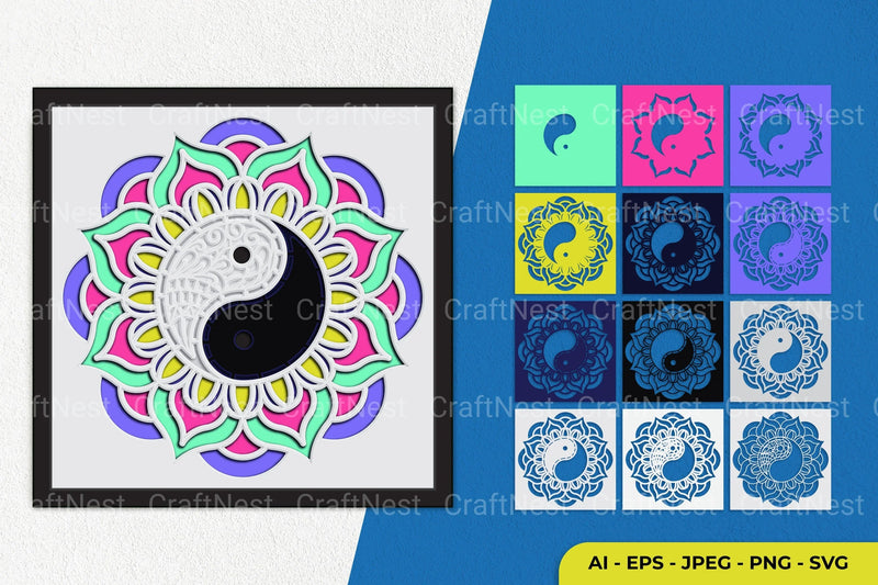 3D Mandala Yin Yang Layered Papercut Clipart Bundle - CraftNest - Digital Crafting and Art