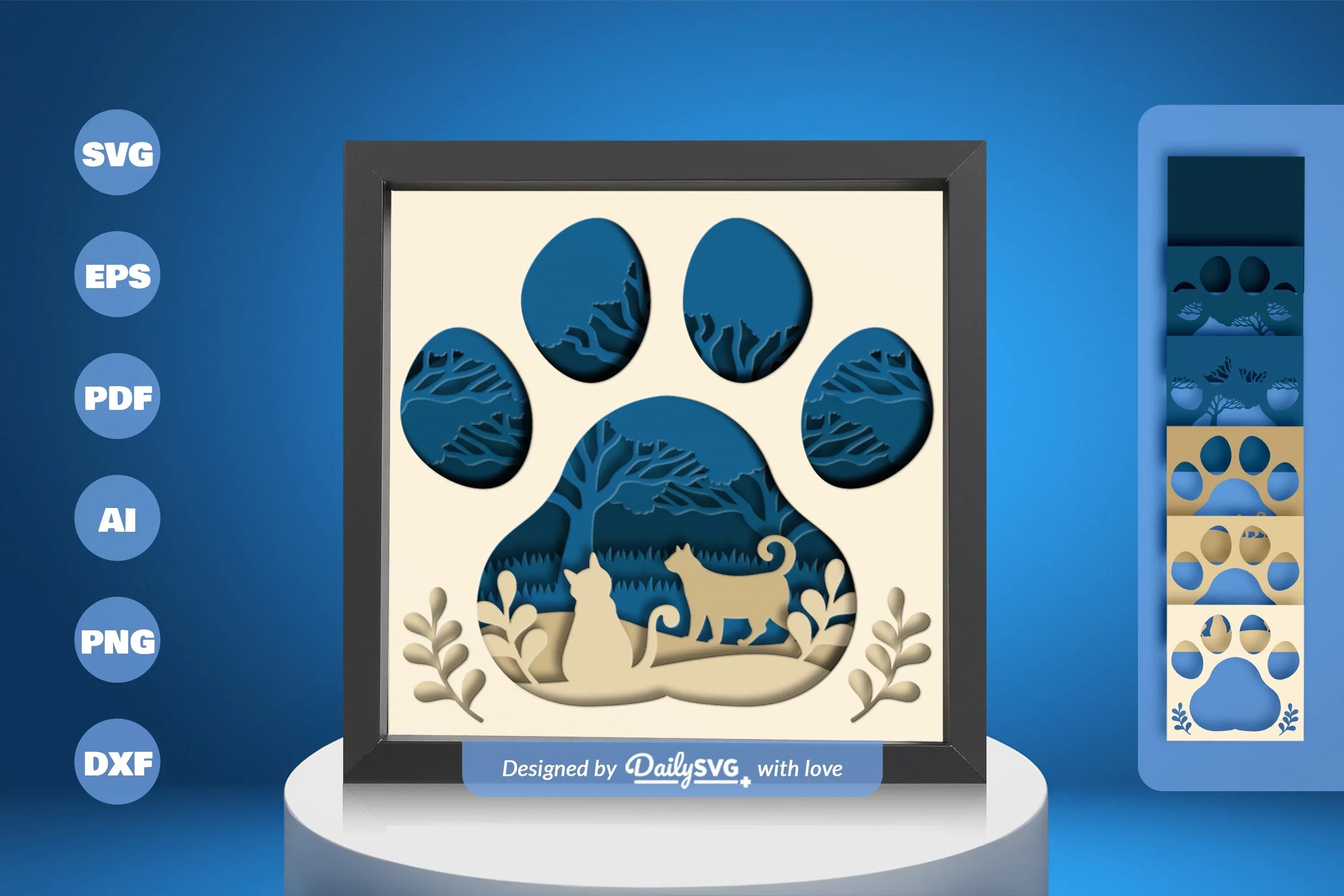 3D Shadow Box Cat Paw Papercut SVG Bundle - CraftNest - Digital Crafting and Art