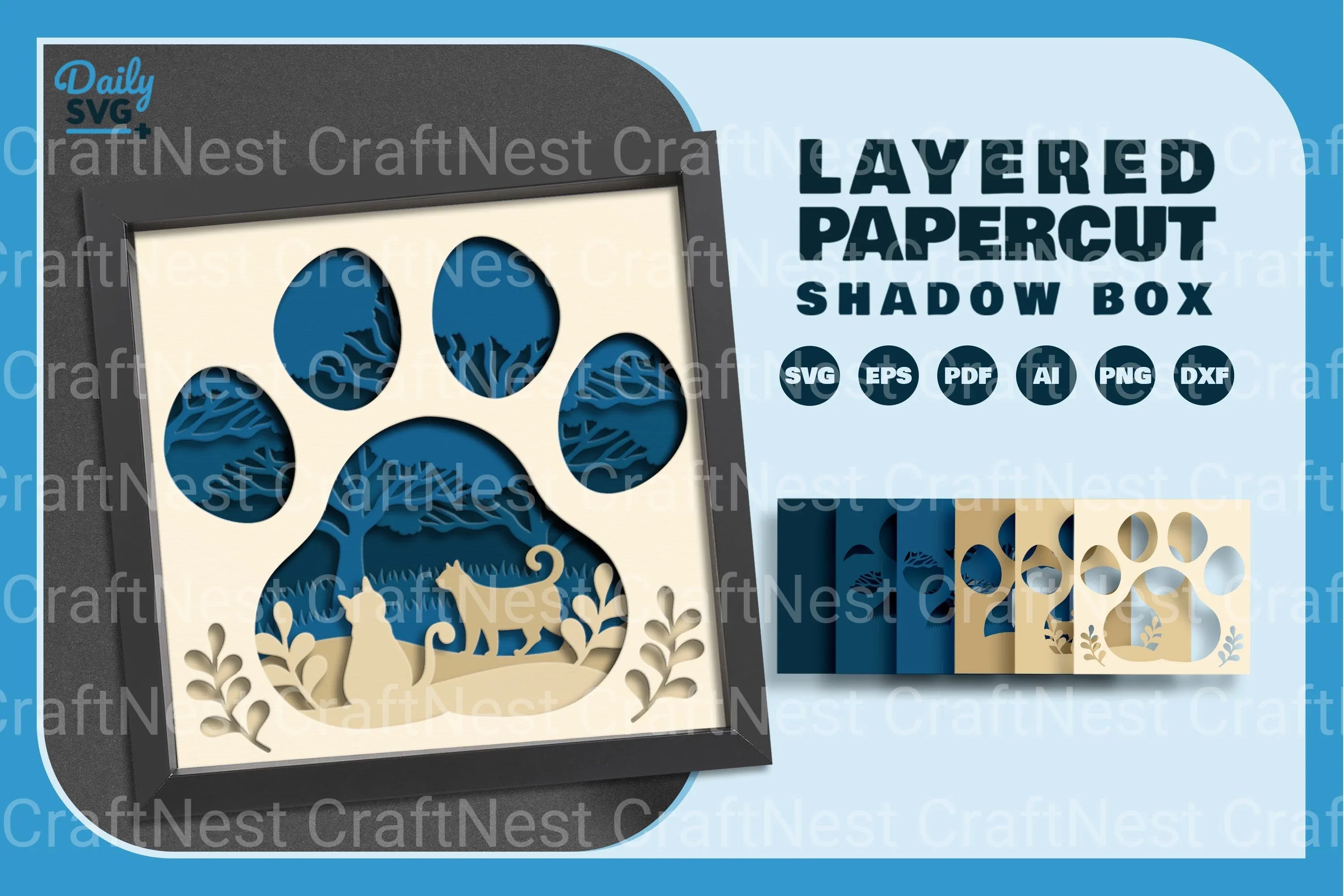 3D Shadow Box Cat Paw Papercut SVG Bundle