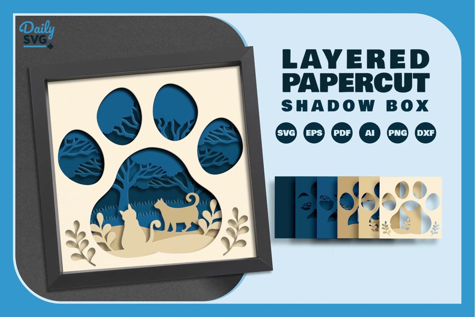 3D Shadow Box Cat Paw Papercut SVG Bundle - CraftNest - Digital Crafting and Art