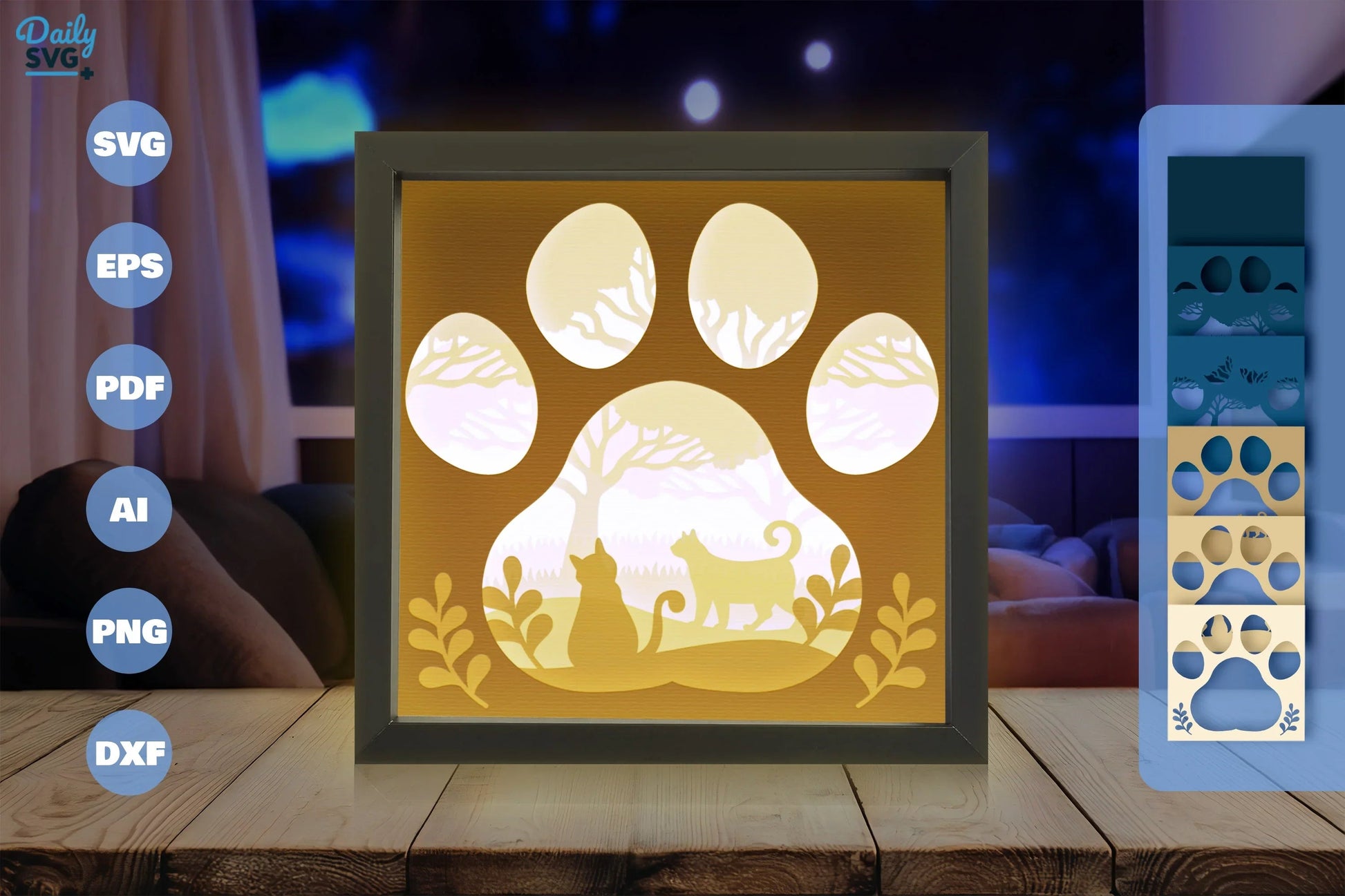 3D Shadow Box Cat Paw Papercut SVG Bundle - CraftNest - Digital Crafting and Art