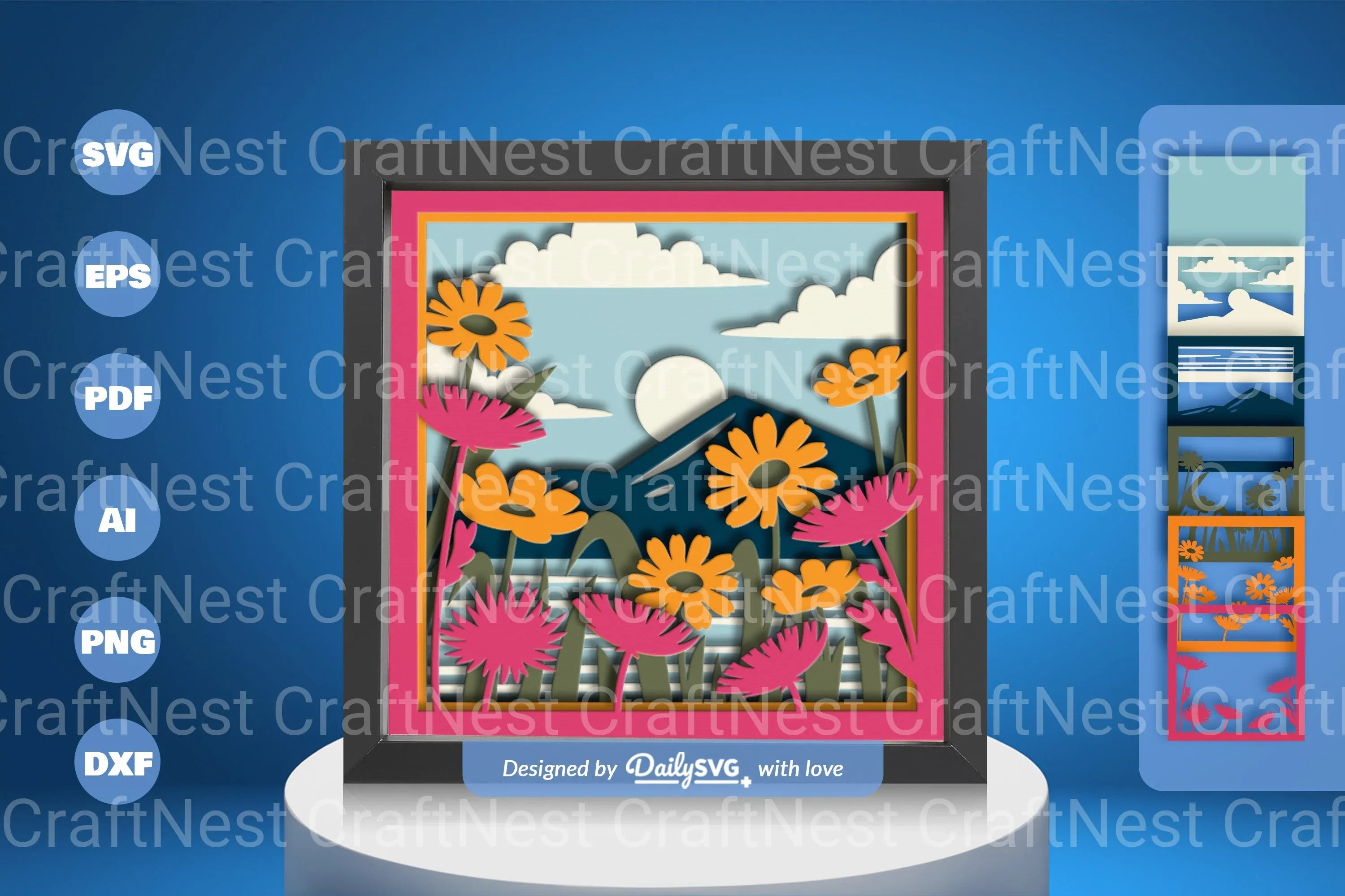3D Shadow Box Flowers Meadow Papercut SVG Bundle